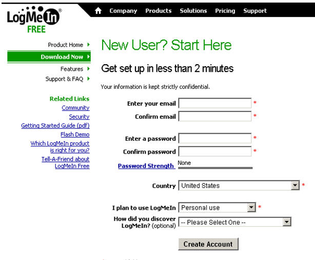 LogMeIn Signup page