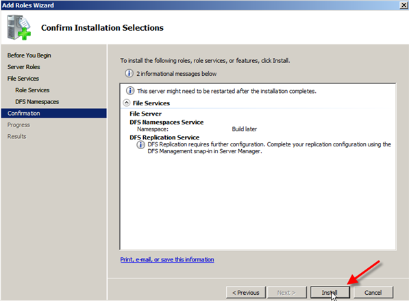 Server 2008: Installing Distributed File System (DFS) - 6